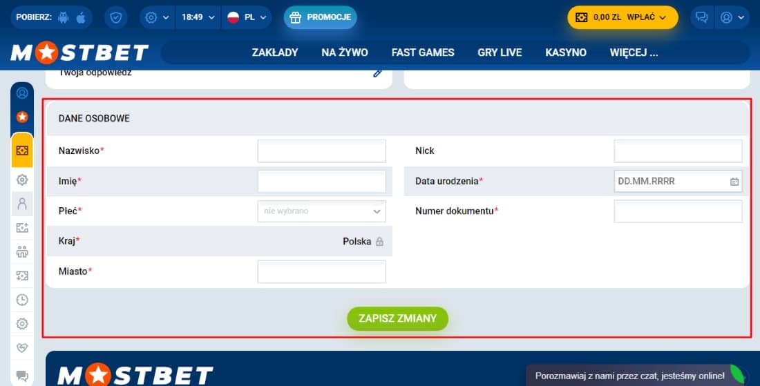 идентификация в казино Mostbet