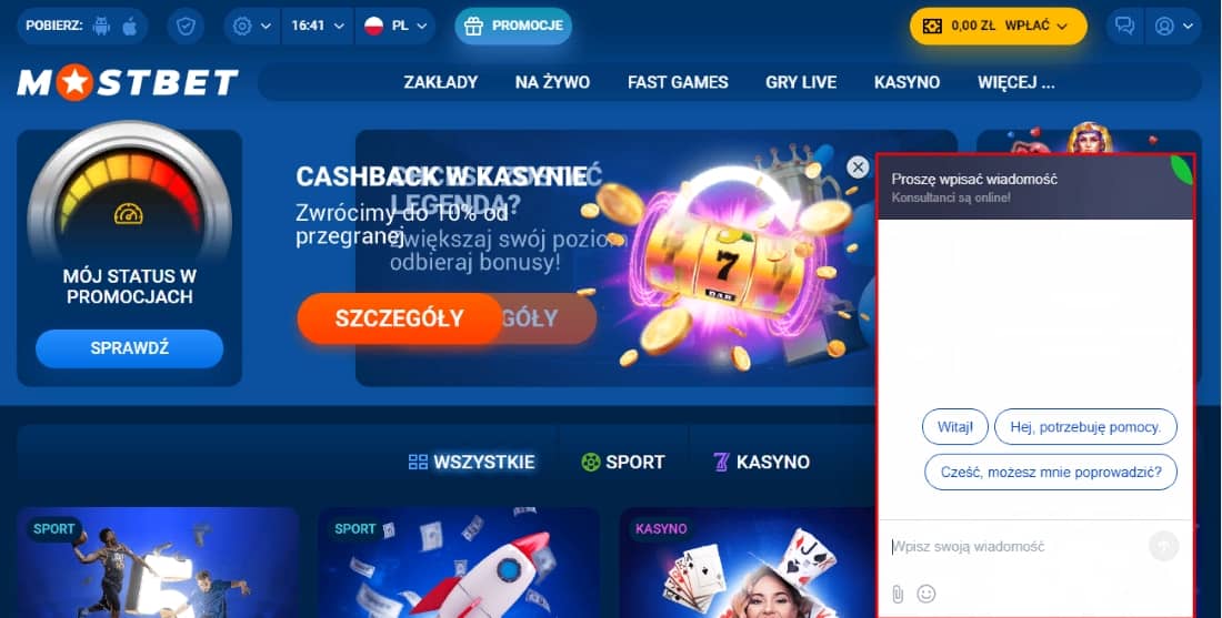 Поддержка казино Mostbet