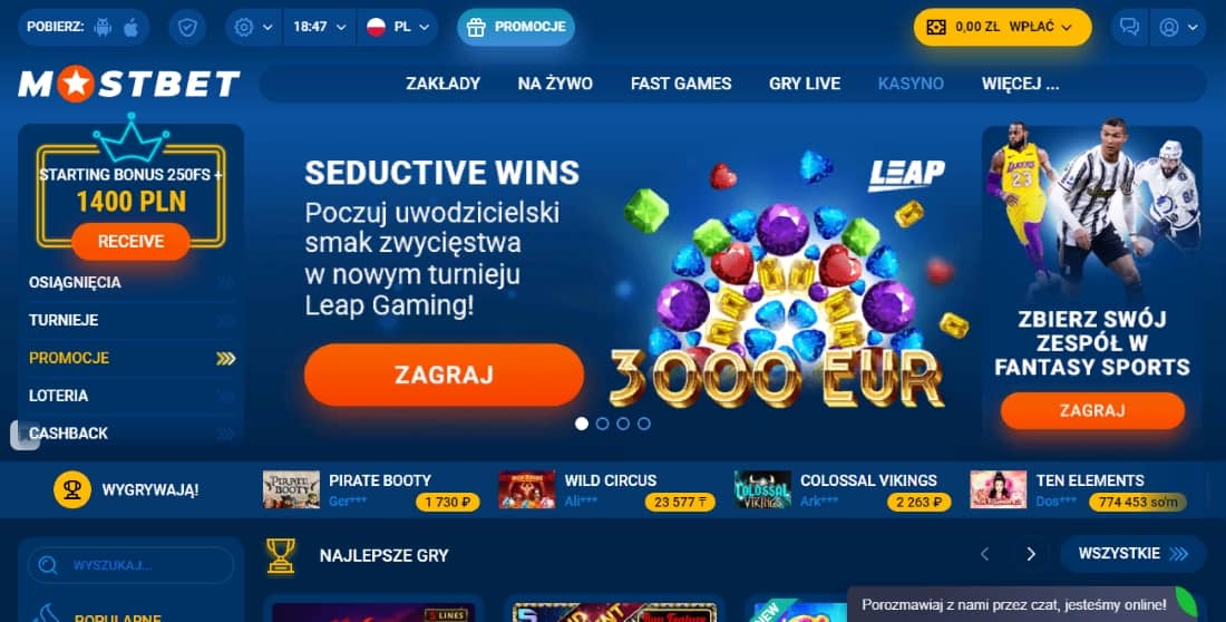 Главная страница казино Mostbet