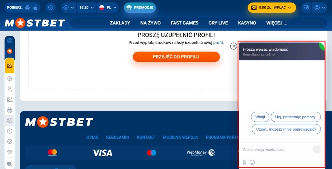 Поддержка казино Mostbet